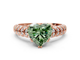 Rose gold Fancy Green Heart  Solitaire Chevron Pave Diamond Engagement Ring with Six-Prong Setting