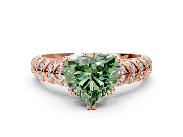 Rose gold Fancy Green Heart  Solitaire Chevron Pave Diamond Engagement Ring with Six-Prong Setting