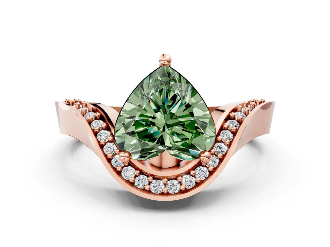 Rose gold Fancy Green Heart  Solitaire Diamond Engagement Ring with Pave Band and Four-Prong Setting 1