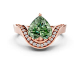 Rose gold Fancy Green Heart  Solitaire Diamond Engagement Ring with Pave Band and Four-Prong Setting 1