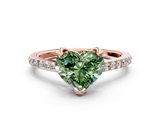 Rose gold Fancy Green Heart  Solitaire Diamond Engagement Ring with Pave Band and Six-Prong Setting