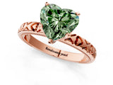 Rose gold Fancy Green Heart  Solitaire Diamond Engagement Ring with XO Engraved Band and Four-Prong Setting 2