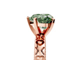 Rose gold Fancy Green Heart  Solitaire Diamond Engagement Ring with XO Engraved Band and Four-Prong Setting
