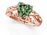Rose gold Fancy Green Heart  Solitaire Diamond Leaf Vine Band with Prong Setting_1