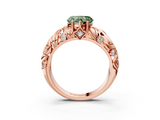Rose gold Fancy Green Heart  Solitaire Diamond Leaf Vine Band with Prong Setting_3