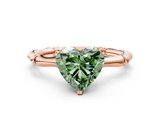 Rose gold Fancy Green Heart  Solitaire Diamond Ring with Bamboo Band and Four-Prong Setting
