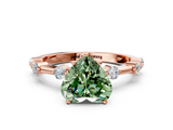 Rose gold Fancy Green Heart  Solitaire Diamond Ring with Bezel Set Side Stones and Prong Setting