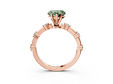 Rose gold Fancy Green Heart  Solitaire Diamond Ring with Bezel Set Side Stones and Prong Setting_3