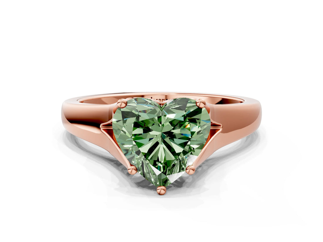 Rose gold Fancy Green Heart  Solitaire Diamond Ring with Cathedral Band and Four-Prong Setting_34