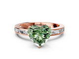 Rose gold Fancy Green Heart  Solitaire Diamond Ring with Channel-Set Baguette Band and Four-Prong Setting