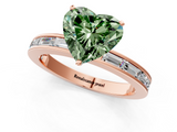 Rose gold Fancy Green Heart  Solitaire Diamond Ring with Channel-Set Baguette Band and Four-Prong Setting_1