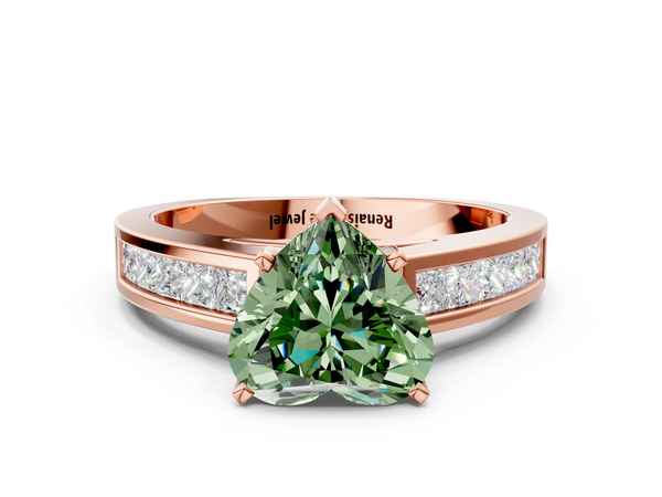 Rose gold Fancy Green Heart  Solitaire Diamond Ring with Channel-Set Band and Four-Prong Setting