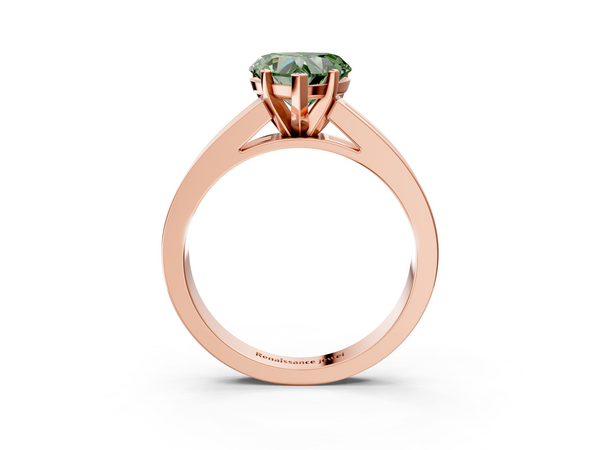 Rose gold Fancy Green Heart  Solitaire Diamond Ring with Channel-Set Band and Four-Prong Setting