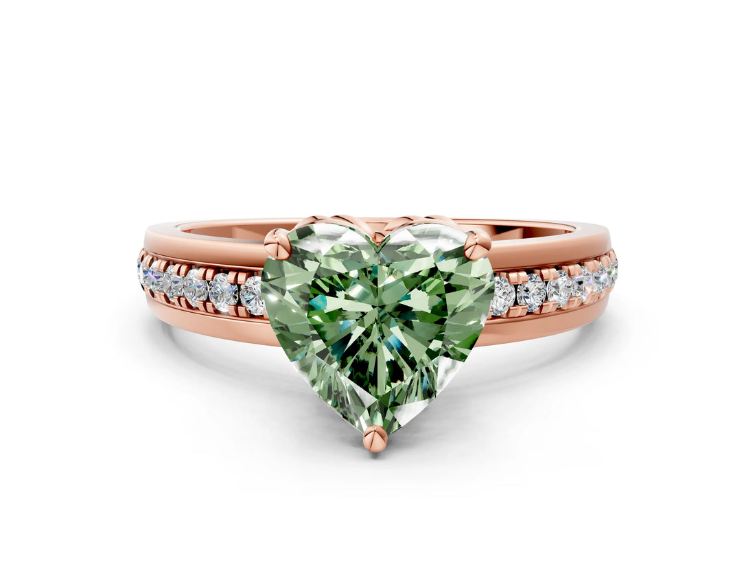 Rose gold Fancy Green Heart  Solitaire Diamond Ring with Channel Set Band and Six-Prong Setting_29