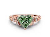 Rose gold Fancy Green Heart  Solitaire Diamond Ring with Filigree Band and Four-Prong Setting