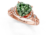 Rose gold Fancy Green Heart  Solitaire Diamond Ring with Filigree Band and Four-Prong Setting_1