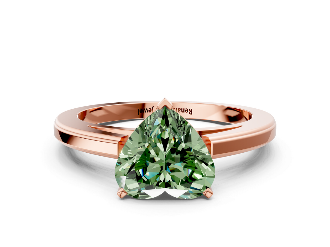 Rose gold Fancy Green Heart  Solitaire Diamond Ring with Four-Prong Setting and Classic Band_3