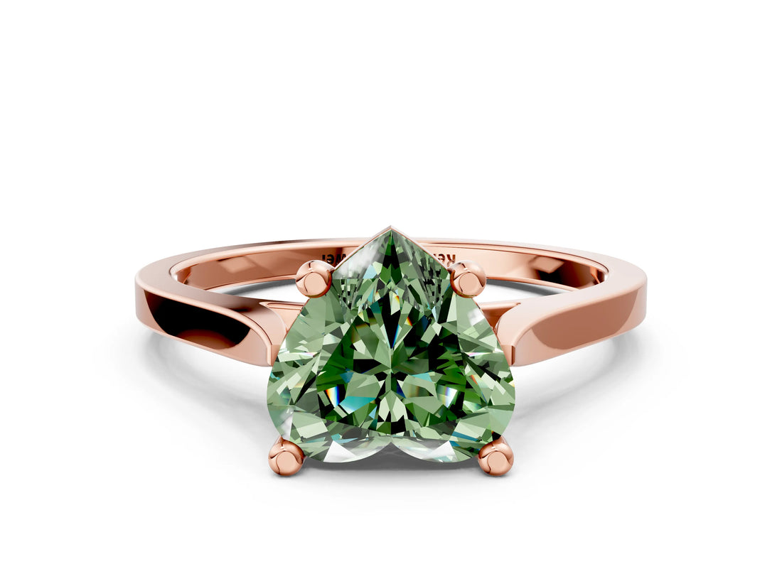 Rose gold Fancy Green Heart  Solitaire Diamond Ring with Four-Prong Setting and Tapered Band 1