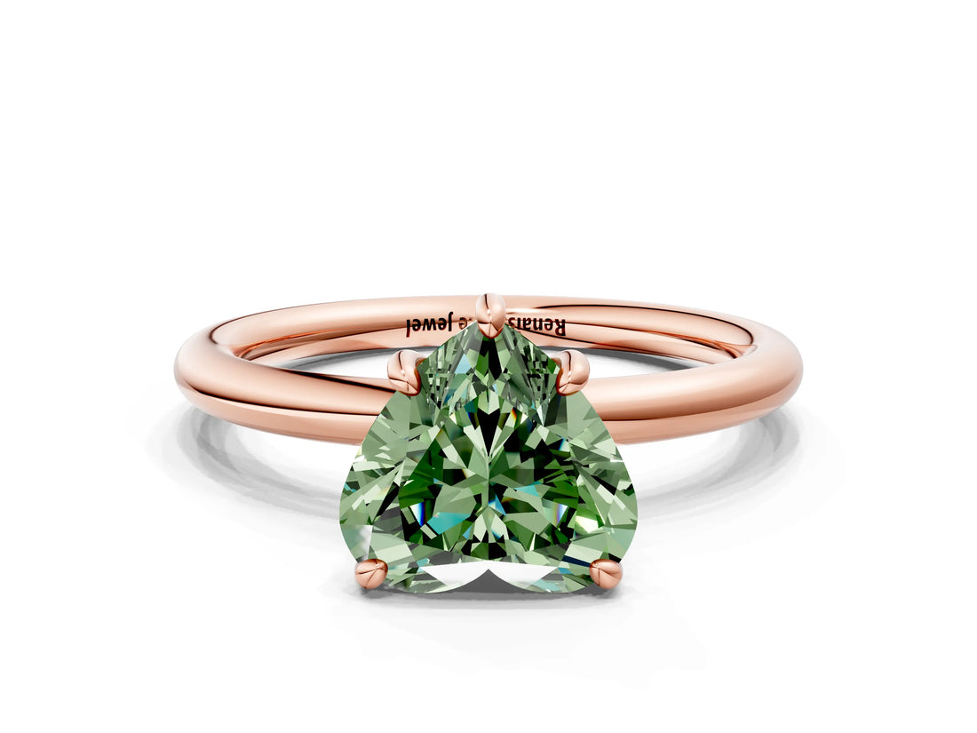 Rose gold Fancy Green Heart  Solitaire Diamond Ring with Four-Prong Setting on a Plain Band_20