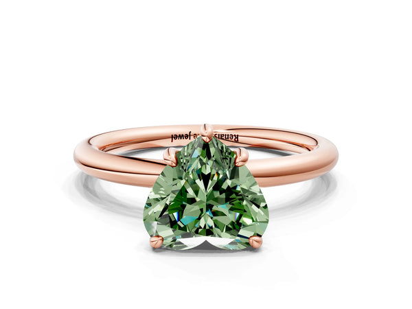 Rose gold Fancy Green Heart  Solitaire Diamond Ring with Four-Prong Setting on a Plain Band