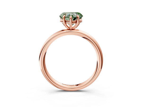 Rose gold Fancy Green Heart  Solitaire Diamond Ring with Four-Prong Setting on a Plain Band