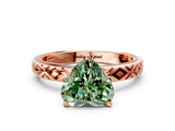 Rose gold Fancy Green Heart  Solitaire Diamond Ring with Milgrain and Black Enamel X Pattern Band_29