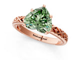 Rose gold Fancy Green Heart  Solitaire Diamond Ring with Milgrain and Black Enamel X Pattern Band_30
