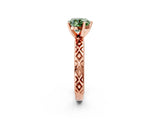 Rose gold Fancy Green Heart  Solitaire Diamond Ring with Milgrain and Black Enamel X Pattern Band_31