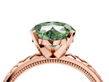 Rose gold Fancy Green Heart  Solitaire Diamond Ring with Milgrain and Black Enamel X Pattern Band_33