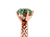 Rose gold Fancy Green Heart  Solitaire Diamond Ring with Milgrain and Black Enamel X Pattern Band_34