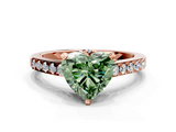 Rose gold Fancy Green Heart  Solitaire Diamond Ring with Pavé Band and Four-Prong Setting