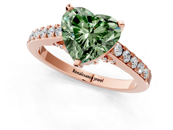 Rose gold Fancy Green Heart  Diamond Solitaire Ring with Pavé Band and Prong Setting