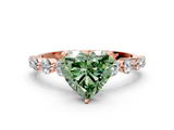 Rose gold Fancy Green Heart  Solitaire Diamond Ring with Pave Band and Four-Prong Setting