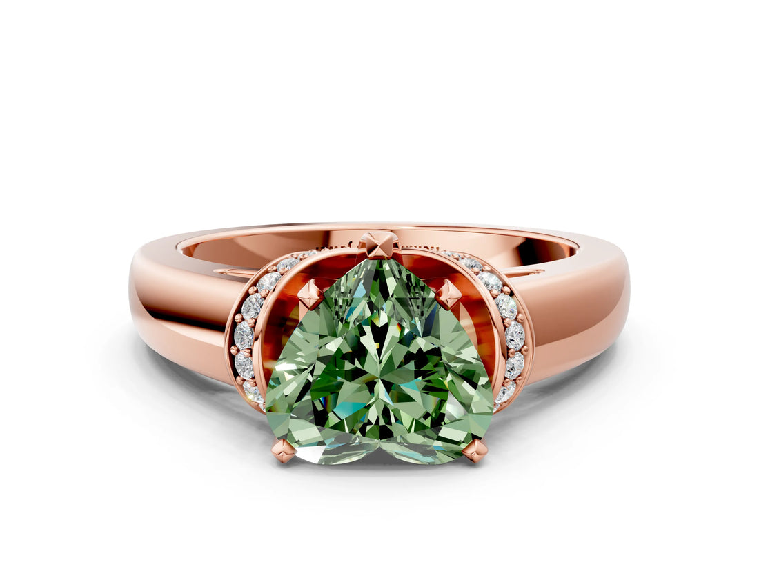 Rose gold Fancy Green Heart  Solitaire Diamond Ring with Pave Band and Six-Prong Setting_28