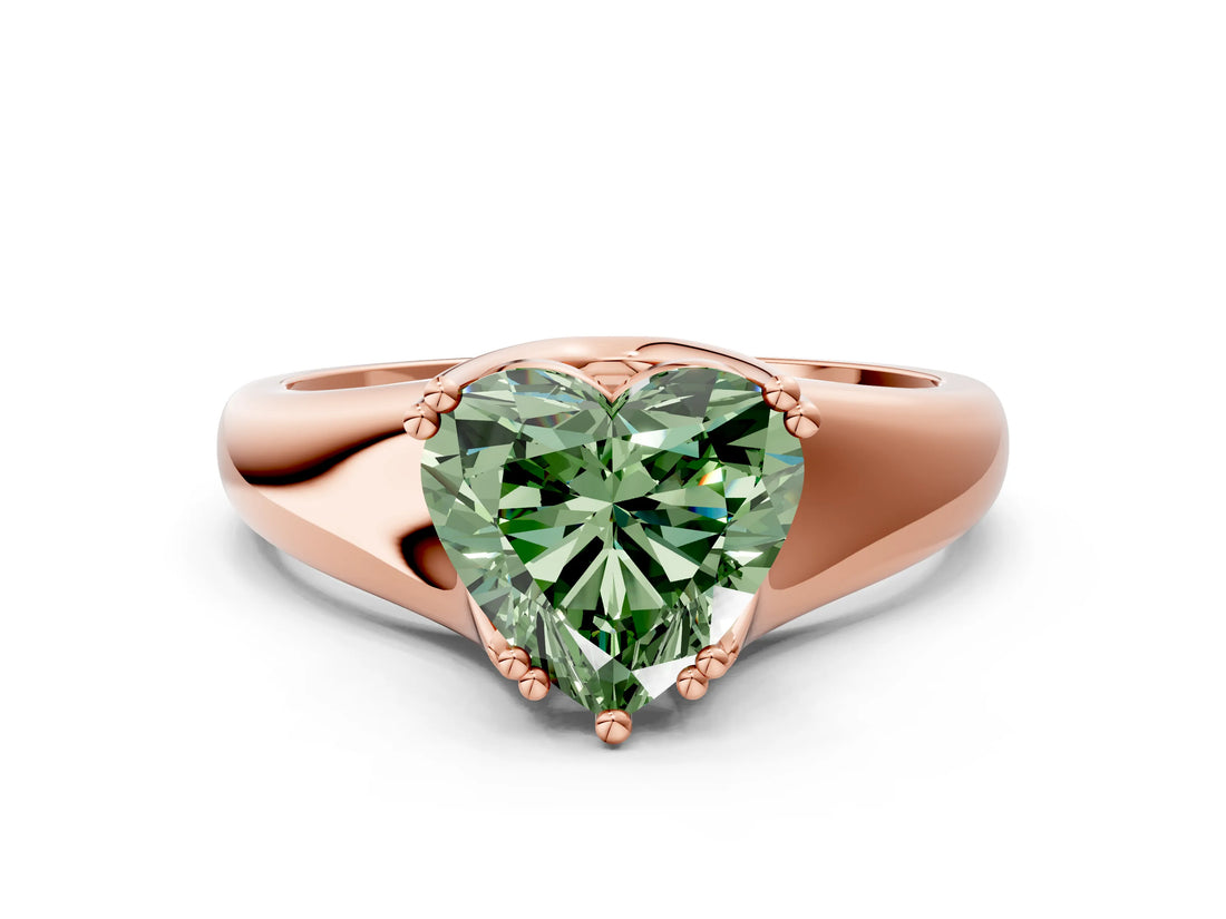 Rose gold Fancy Green Heart  Solitaire Diamond Ring with Six-Prong Cathedral Setting_32