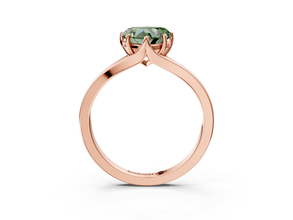 Rose gold Fancy Green Heart  Solitaire Diamond Ring with Six-Prong Setting and Tapered Band