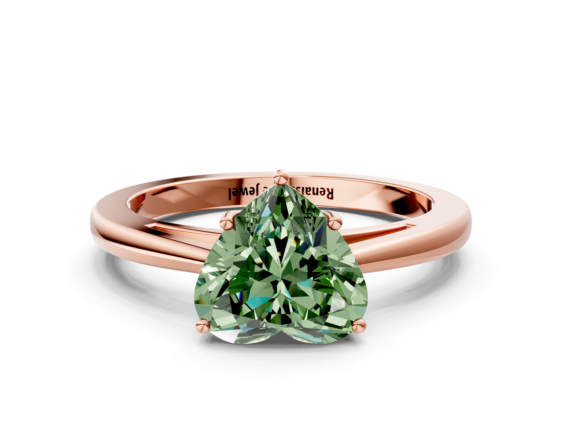 Rose gold Fancy Green Heart  Solitaire Diamond Ring with Split Shank and Four-Prong Setting