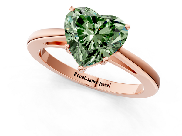 Rose gold Fancy Green Heart  Solitaire Diamond Ring with Split Shank and Four-Prong Setting