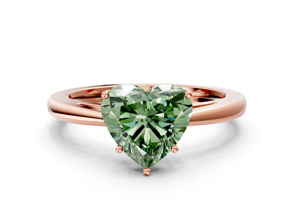 Rose gold Fancy Green Heart  Solitaire Diamond Ring with Split Shank and Four-Prong Setting