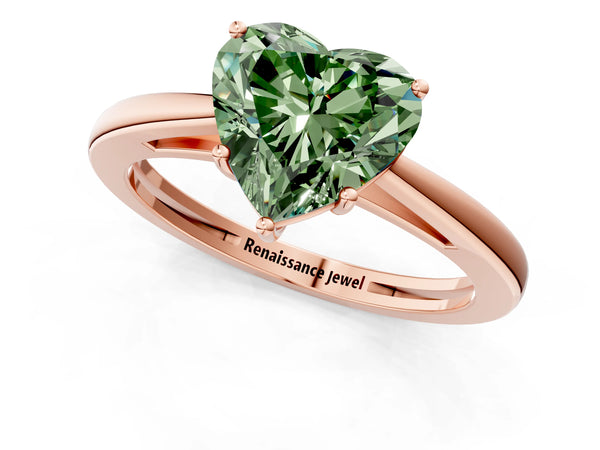 Rose gold Fancy Green Heart  Solitaire Diamond Ring with Split Shank and Four-Prong Setting