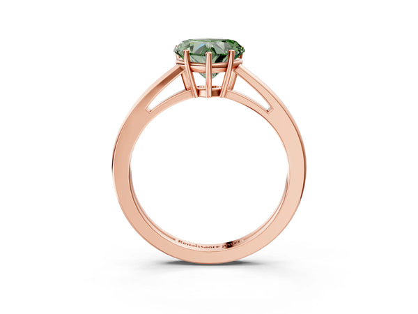 Rose gold Fancy Green Heart  Solitaire Diamond Ring with Split Shank and Four-Prong Setting