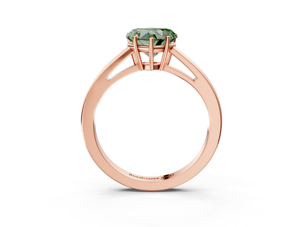 Rose gold Fancy Green Heart  Solitaire Diamond Ring with Split Shank and Four-Prong Setting