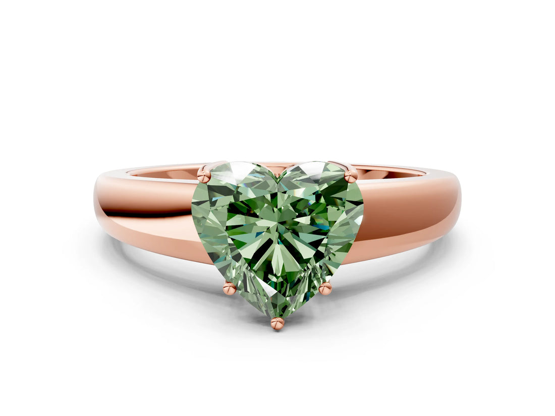 Rose gold Fancy Green Heart  Solitaire Diamond Ring with Tapered Band and Four-Prong Setting_29