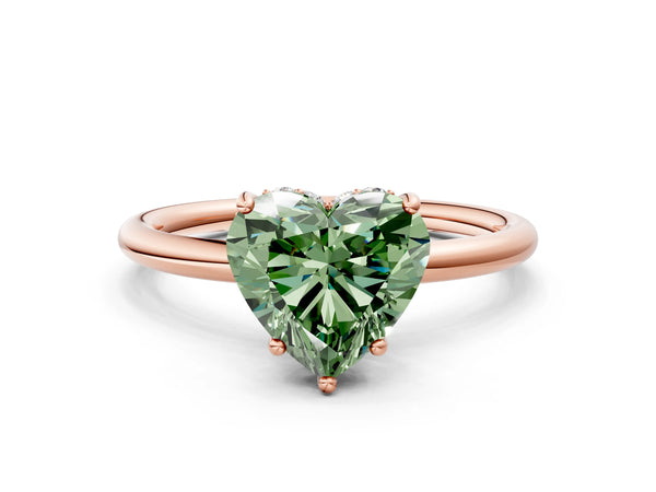 Rose gold Fancy Green Heart  Solitaire Diamond Ring with a Classic Band and Four-Prong Setting