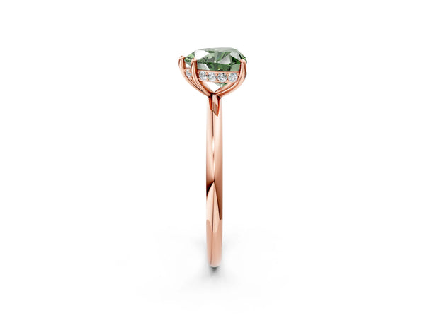 Rose gold Fancy Green Heart  Solitaire Diamond Ring with a Classic Band and Four-Prong Setting