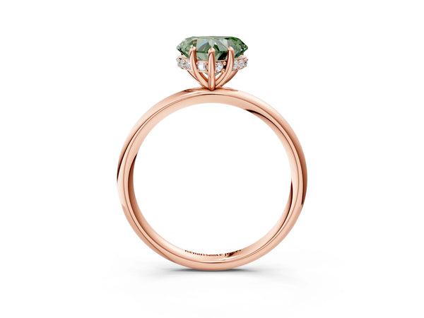Rose gold Fancy Green Heart  Solitaire Diamond Ring with a Classic Band and Four-Prong Setting