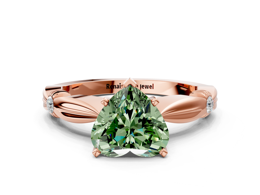 Rose gold Fancy Green Heart  Solitaire Diamond Twisted Band with Four-Prong Setting