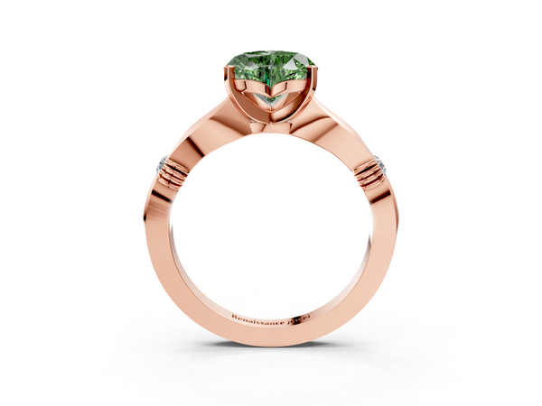 Rose gold Fancy Green Heart  Solitaire Diamond Twisted Band with Four-Prong Setting