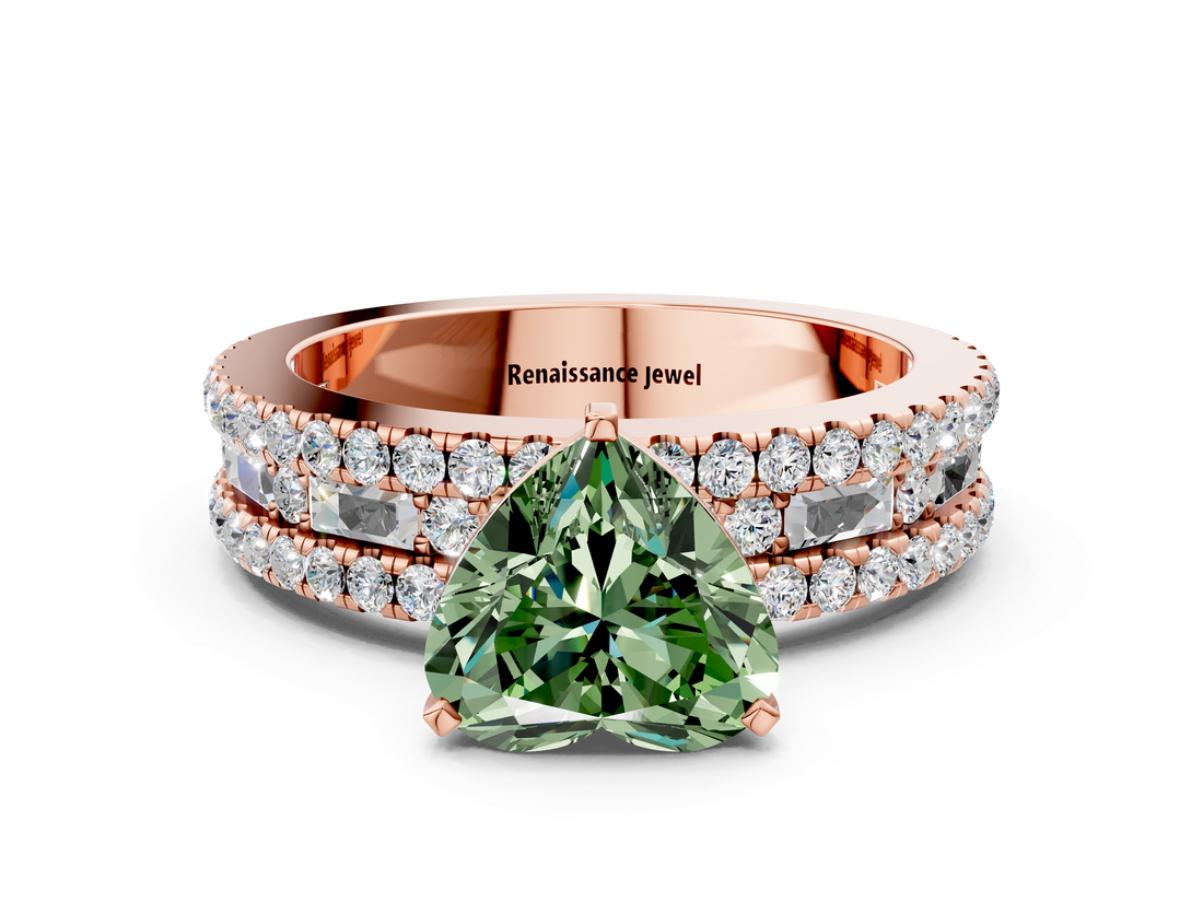 Rose gold Fancy Green Heart  Solitaire Diamond with Pave and Channel Set Band_17