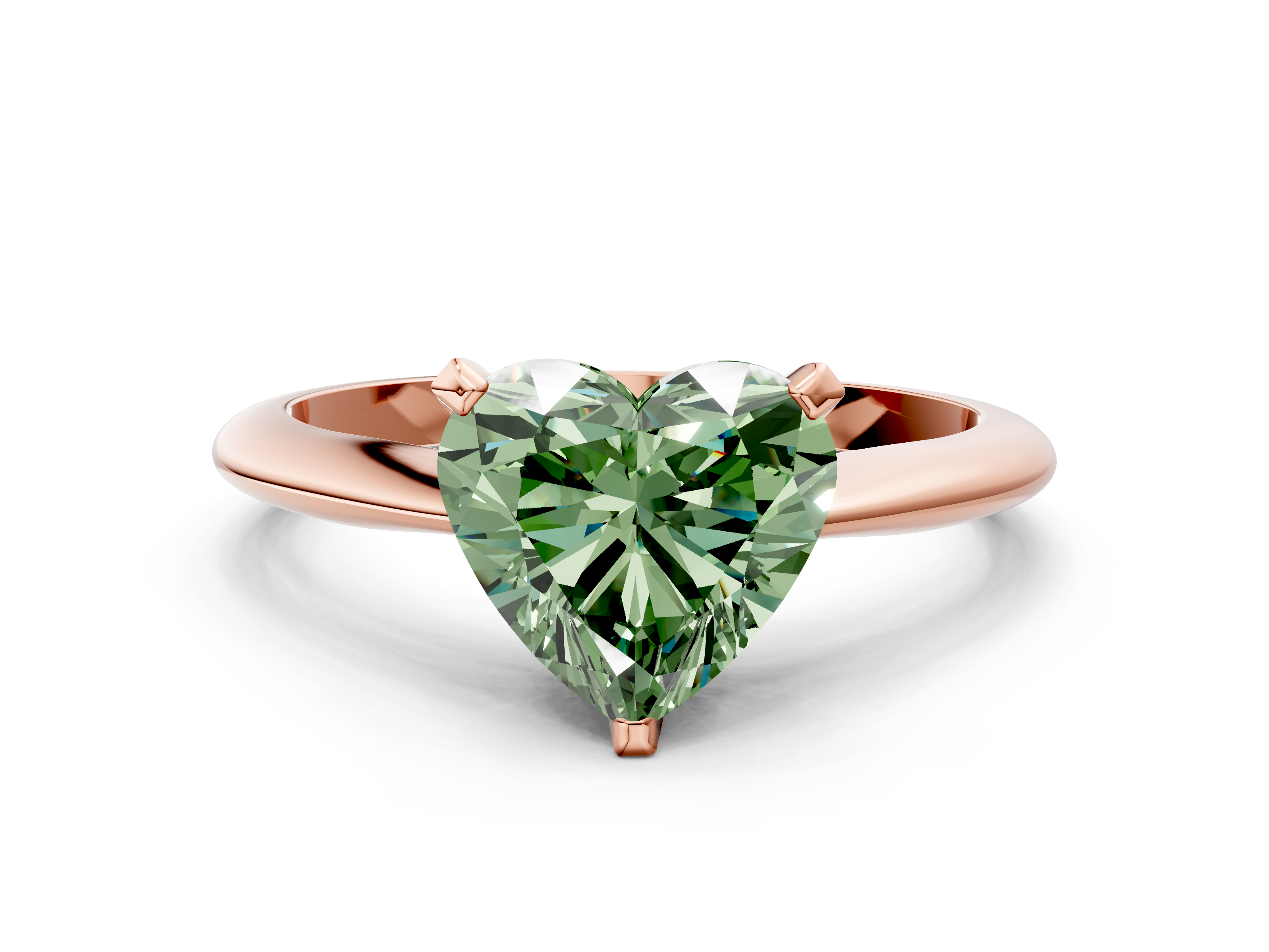 Rose gold Fancy Green Heart  Solitaire Engagement Ring with Classic Band and Four-Prong Setting